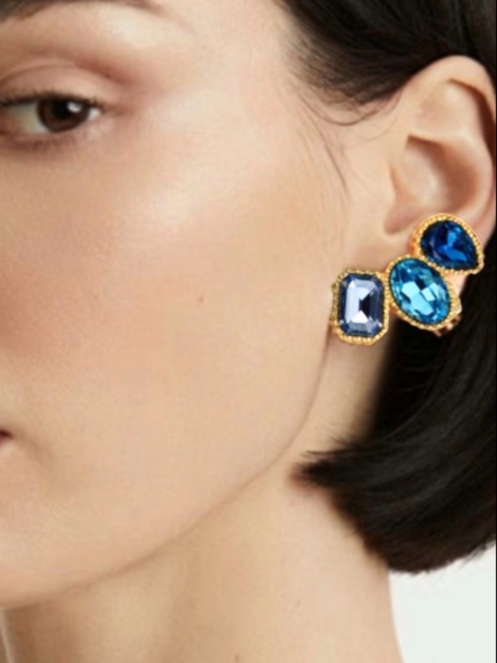 OSCAR de La Renta • BLUES Emerald-Cut Climber Ear Cuffs Clip On.